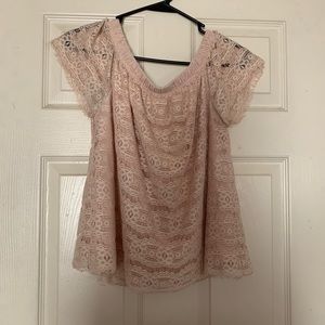 Light pink laced off the shoulder top!